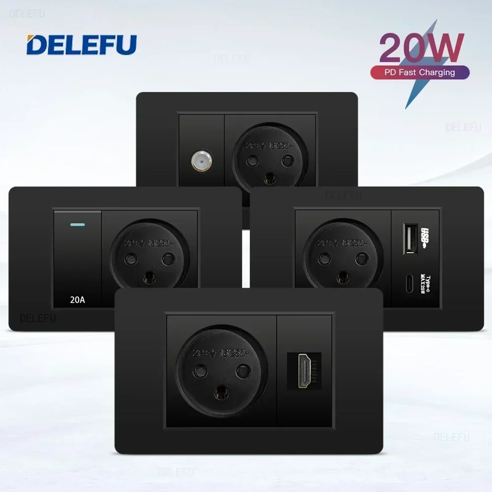 Smart Light Switch Wifi - DELEFU-Prise Murale Ignifuge Noire, USB Type